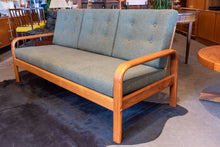 Load image into Gallery viewer, Restored Vintage Teak Framed Three Seater Sofa