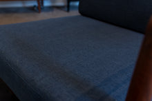 Load image into Gallery viewer, Pair of Vintage Walnut Lounge Chairs with Blue Upholstery in the style of Finn Juhl