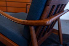 Load image into Gallery viewer, Pair of Vintage Walnut Lounge Chairs with Blue Upholstery in the style of Finn Juhl