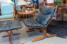 Load image into Gallery viewer, Vintage Norwegian Black Leather Siesta Chair and Ottoman