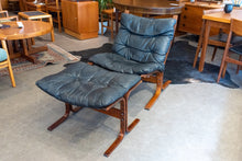 Load image into Gallery viewer, Vintage Norwegian Black Leather Siesta Chair and Ottoman