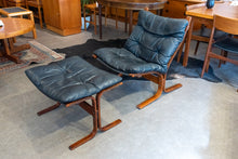 Load image into Gallery viewer, Vintage Norwegian Black Leather Siesta Chair and Ottoman