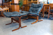 Load image into Gallery viewer, Vintage Norwegian Black Leather Siesta Chair and Ottoman