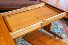 Load image into Gallery viewer, Restored Oval Teak Pedestal Table with Two Leaves