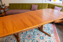 Load image into Gallery viewer, Restored Oval Teak Pedestal Table with Two Leaves