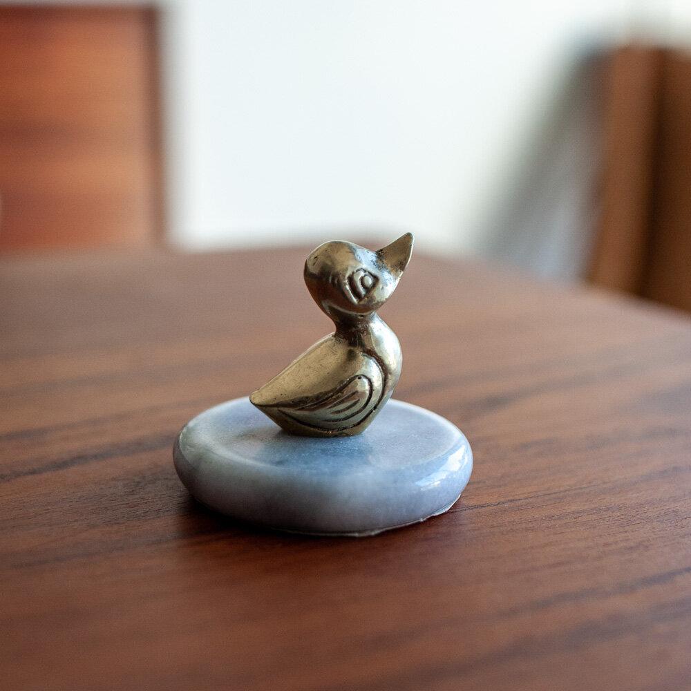Miniature Brass Duck on Marble Base - 554