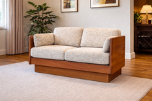 Load image into Gallery viewer, Reupholstered Vintage Solid Teak Two Seater Sofa

