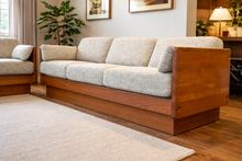 Load image into Gallery viewer, Reupholstered Vintage Solid Teak Three Seat Sofa
