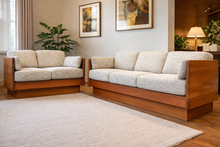 Load image into Gallery viewer, Reupholstered Vintage Solid Teak Three Seat Sofa
