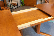 Load image into Gallery viewer, Restored Teak Oval Pedestal Table with Three Leaves
