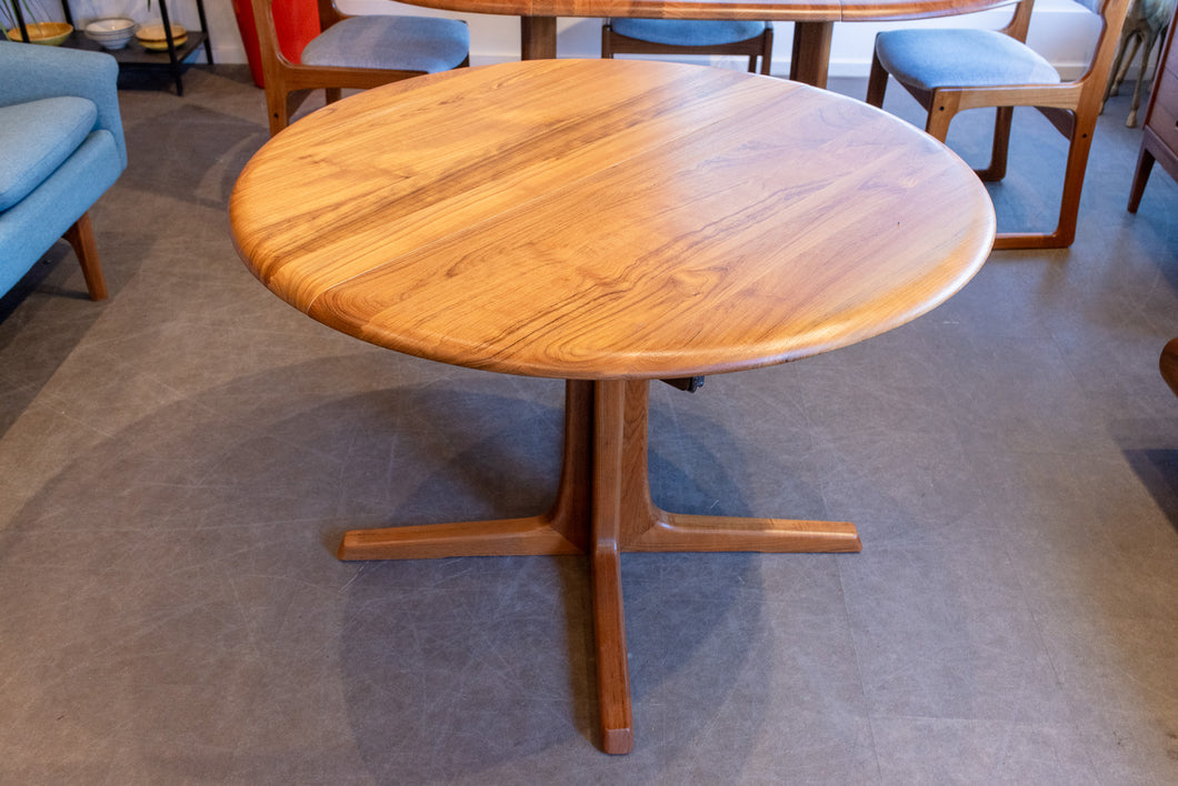 Restored Round/Oval Solid Teak Dining Table with Leaf
