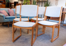 Load image into Gallery viewer, Restored Teak Sled Dining Chairs with Grey Upholstery
