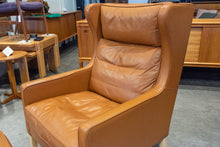 Load image into Gallery viewer, Vintage Leather Wingback Lounger with Ottoman
