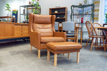 Load image into Gallery viewer, Vintage Leather Wingback Lounger with Ottoman
