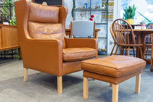 Load image into Gallery viewer, Vintage Leather Wingback Lounger with Ottoman
