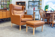 Load image into Gallery viewer, Vintage Leather Wingback Lounger with Ottoman
