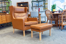 Load image into Gallery viewer, Vintage Leather Wingback Lounger with Ottoman
