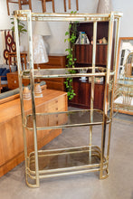 Load image into Gallery viewer, Vintage Brass and Smoked Glass Shelving Unit

