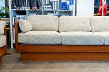 Load image into Gallery viewer, Reupholstered Vintage Solid Teak Three Seat Sofa
