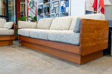 Load image into Gallery viewer, Reupholstered Vintage Solid Teak Three Seat Sofa
