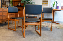 Load image into Gallery viewer, Restored Teak Dining Chairs in Black Vinyl - Set of Four
