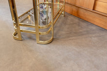 Load image into Gallery viewer, Vintage Brass and Smoked Glass Shelving Unit
