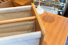 Load image into Gallery viewer, Restored Teak and Linen Magazine Rack
