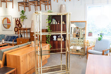 Load image into Gallery viewer, Vintage Brass and Smoked Glass Shelving Unit
