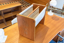 Load image into Gallery viewer, Restored Teak and Linen Magazine Rack
