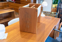 Load image into Gallery viewer, Restored Teak and Linen Magazine Rack
