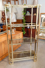 Load image into Gallery viewer, Vintage Brass and Smoked Glass Shelving Unit
