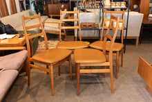 Load image into Gallery viewer, Reupholstered Tall Back Teak Dining Chairs - Set of Four

