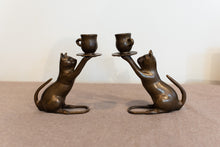 Load image into Gallery viewer, Brass Candle Holding Cats (Set of Two)

