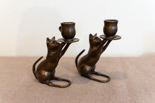 Load image into Gallery viewer, Brass Candle Holding Cats (Set of Two)
