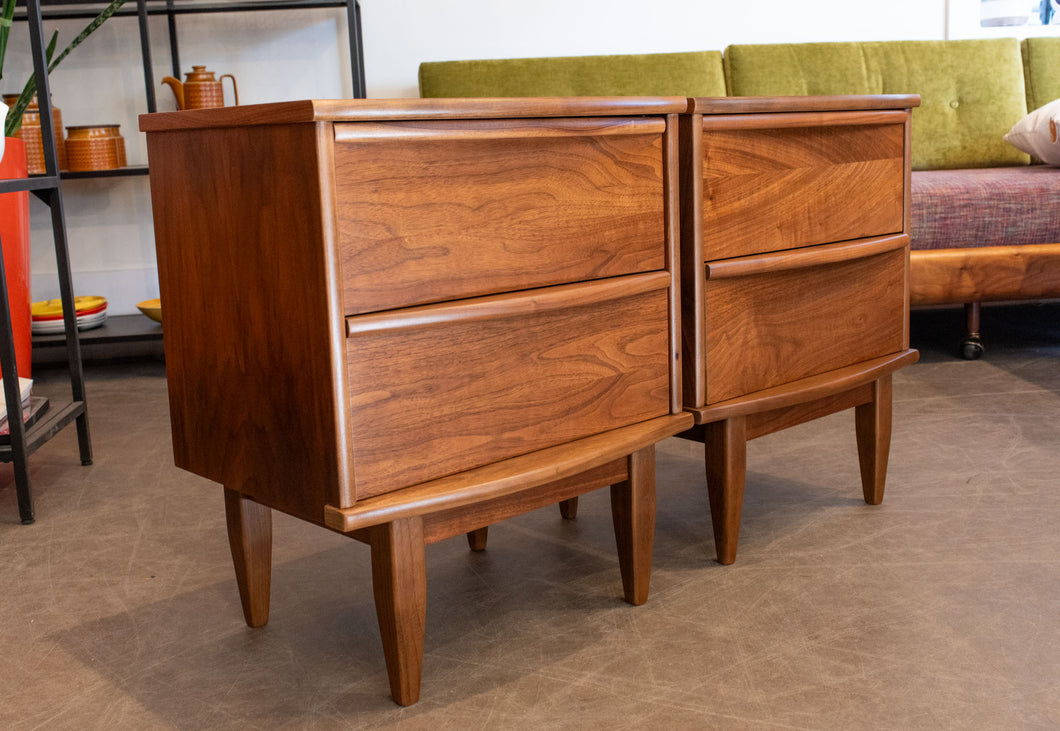 Restored Gibbard Walnut Bedside Table Pair