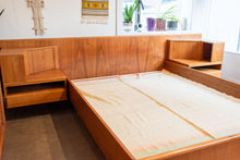 Load image into Gallery viewer, Vintage Queen Teak Bed frame with Floating Night Stands
