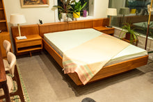 Load image into Gallery viewer, Restored Vintage Teak Queen Bed with Bedside Tables

