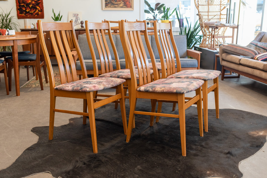 Vintage Farstrup Beech and Teak Tallback Dining Chairs - Set of Five