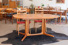 Load image into Gallery viewer, Restored Vintage Teak Pedestal Dining Table with Two Leaves
