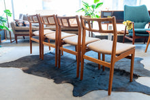 Load image into Gallery viewer, Vintage Teak Dining Chairs Reupholstered in Brown/Tan Vinyl - Set of Four
