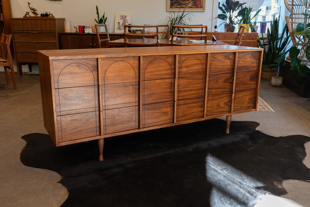 Restored Vintage Walnut Nine Drawer Dresser