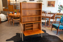 Load image into Gallery viewer, On Hold - Vintage Teak Bookshelf/Secretary Desk on White Oak Legs
