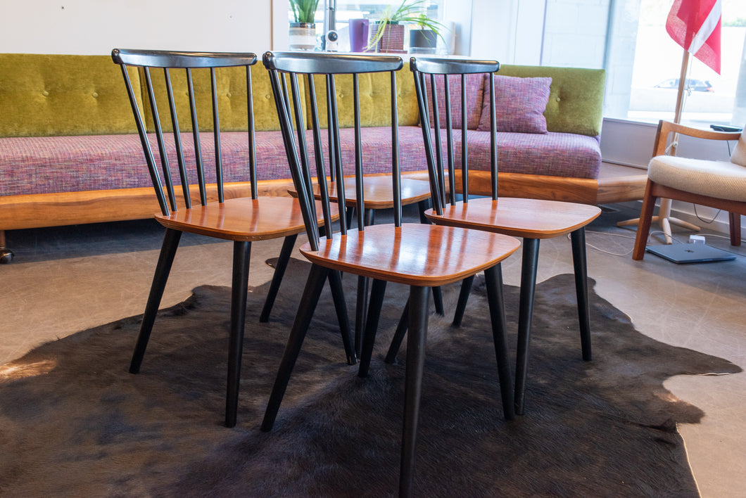 Vintage Teak and Black Dining Chairs - Set of Four