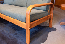 Load image into Gallery viewer, Restored Vintage Teak Framed Three Seater Sofa

