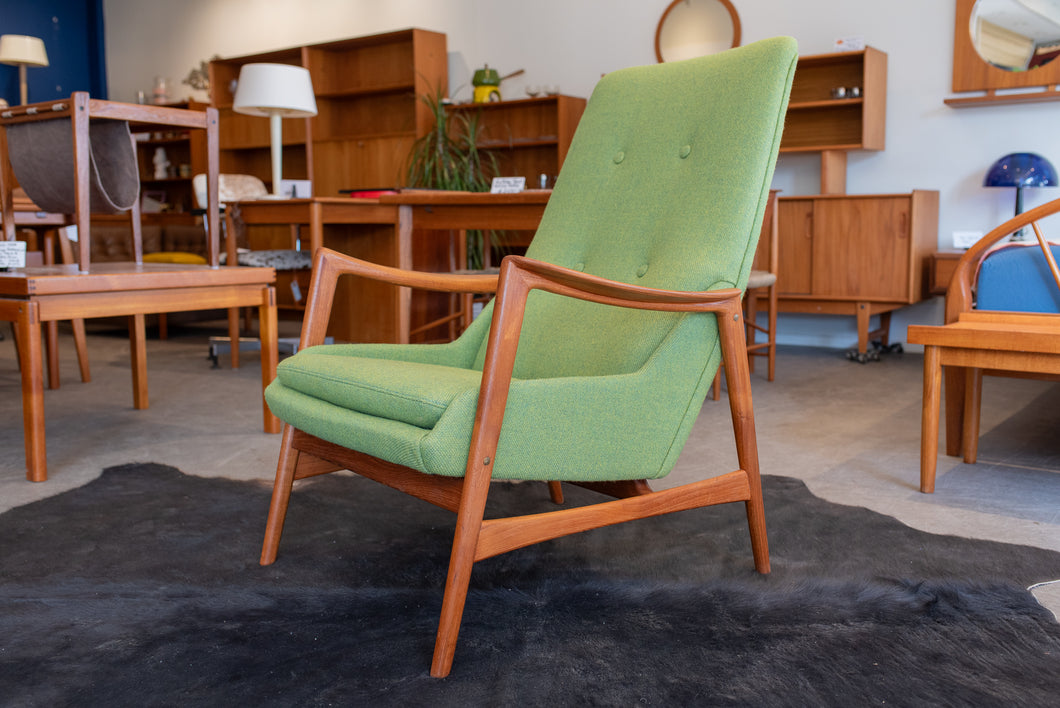 Restored Vintage Teak Westnofa Lounge Chair in Green Wool