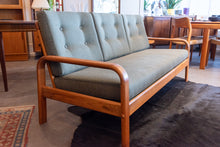 Load image into Gallery viewer, Restored Vintage Teak Framed Three Seater Sofa
