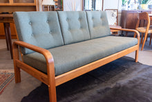 Load image into Gallery viewer, Restored Vintage Teak Framed Three Seater Sofa
