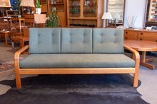 Load image into Gallery viewer, Restored Vintage Teak Framed Three Seater Sofa
