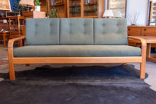 Load image into Gallery viewer, Restored Vintage Teak Framed Three Seater Sofa
