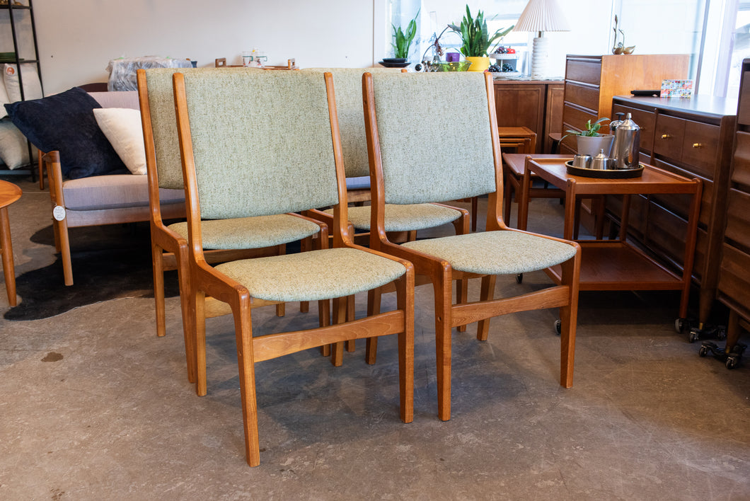 Reupholstered Vintage Teak Tallback Dining Chairs - Set of Four